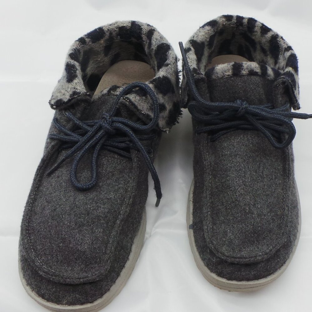 HEY DUDE BRITT GRAY WOMEN'S SHOES CHEETAH PRINT SZ. 6